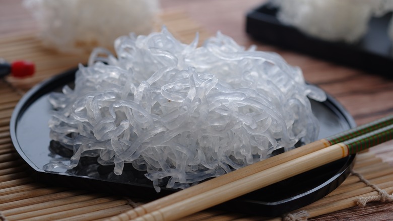 Shirataki noodles on a plate