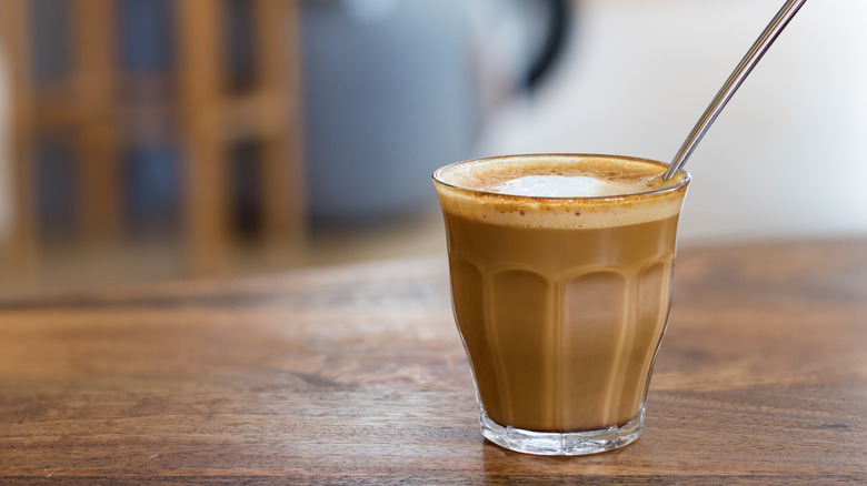 A closeup of a cortado coffee