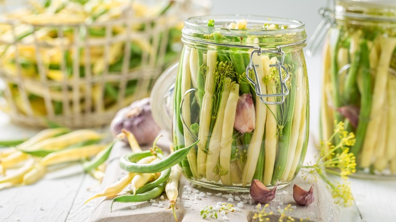 pickled green beans in jar