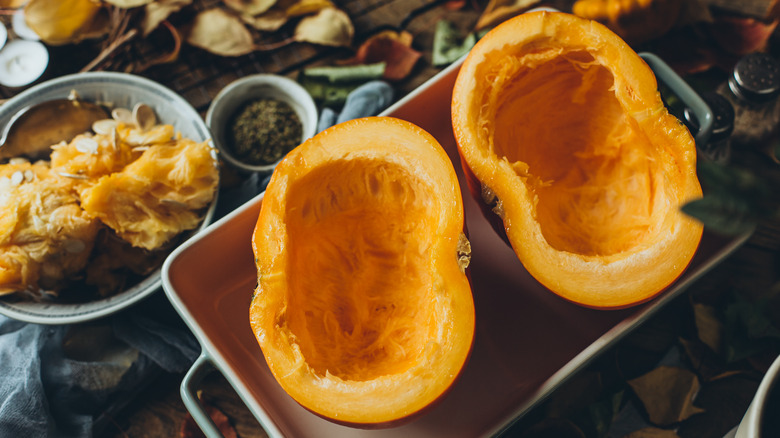 Pumpkins in a roasting pan