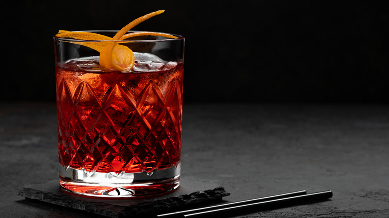 Negroni with orange garnish