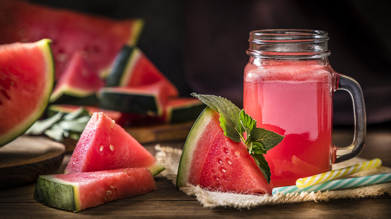 Slices and juice of watermelon