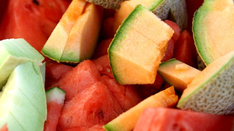 Watermelon and cantaloupe cube slices