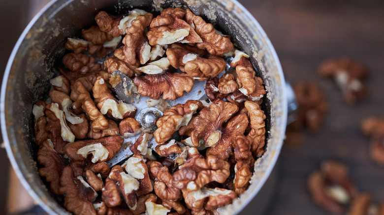 Walnuts in a food processor