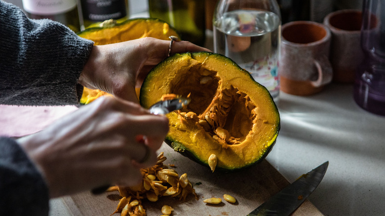 Prepping a pumpkin