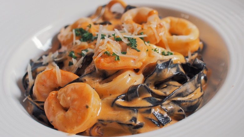 Dish of fruitti di mare pasta