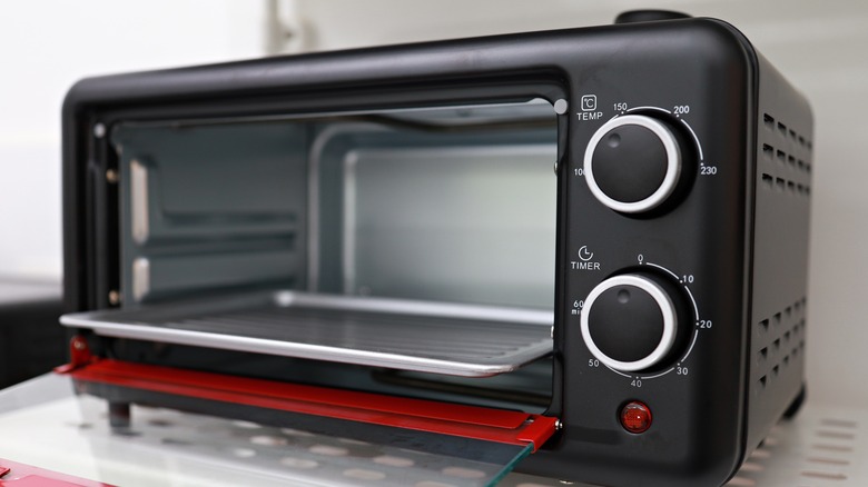 Empty open toaster oven