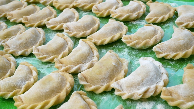 Tray of fresh dumplings