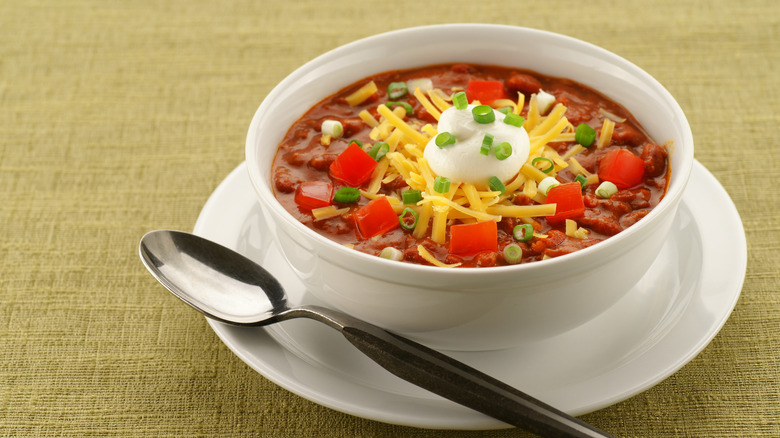 Chili bowl with sour cream