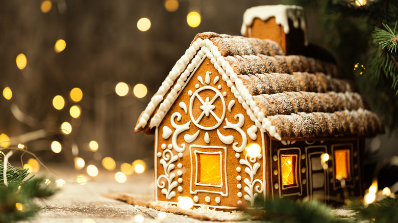 A decorated gingerbread house