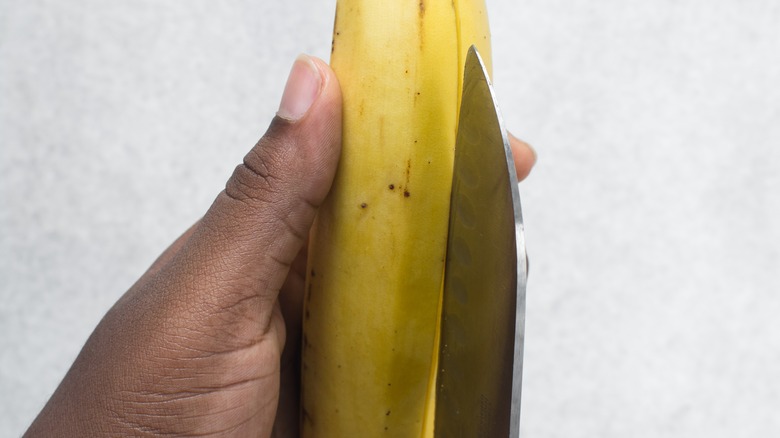 cutting a plantain