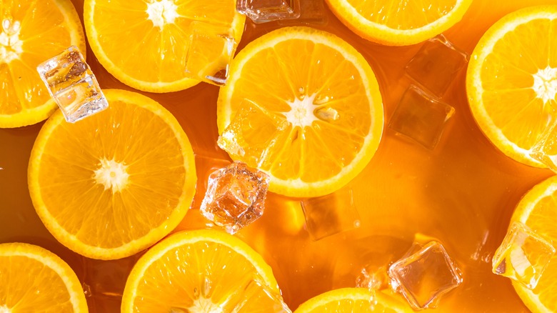 Orange slices and ice cubes