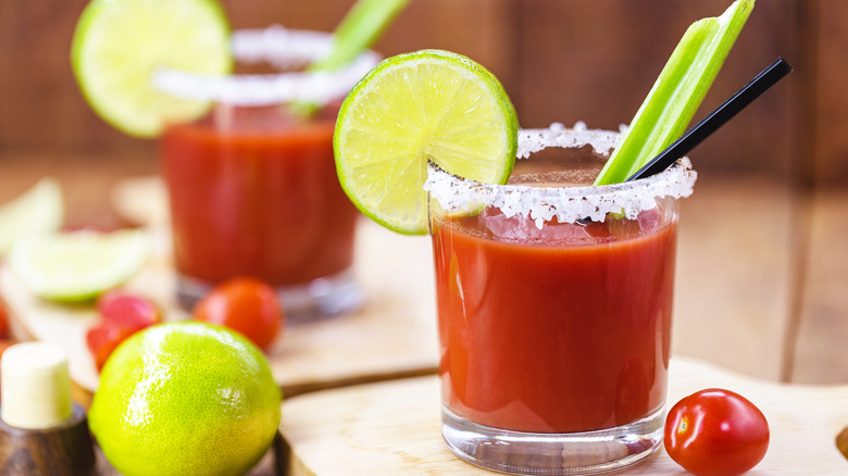 Bloody Mary cocktails with lime