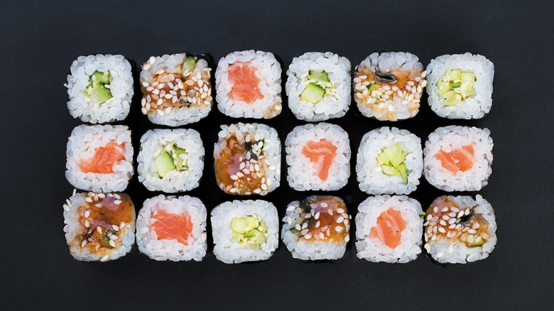 Variety of sushi rolls