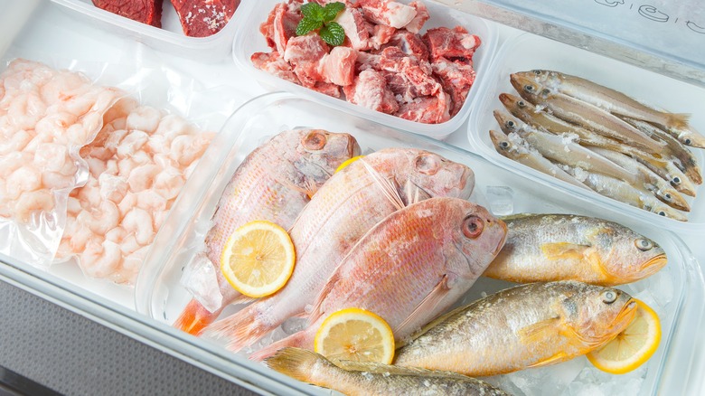 frozen seafood in freezer drawer