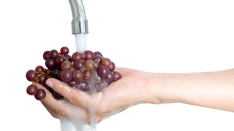 grapes being washed