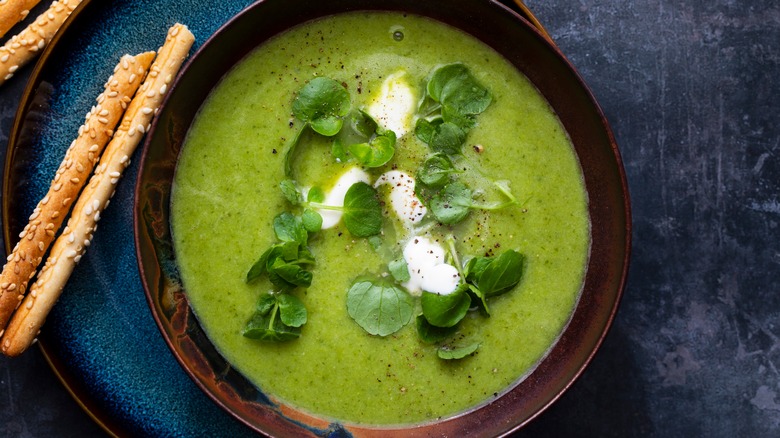 Bowl of watercress soup 