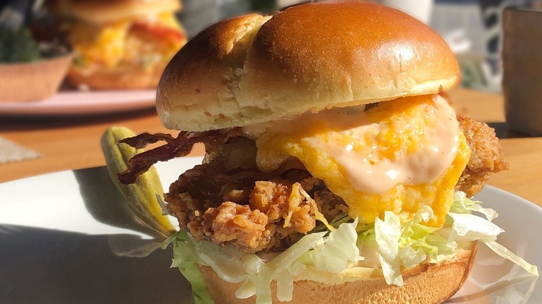 Fried chicken sandwich with pimento cheese