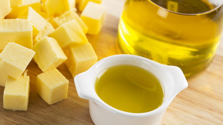 Butter cubes and oil jar