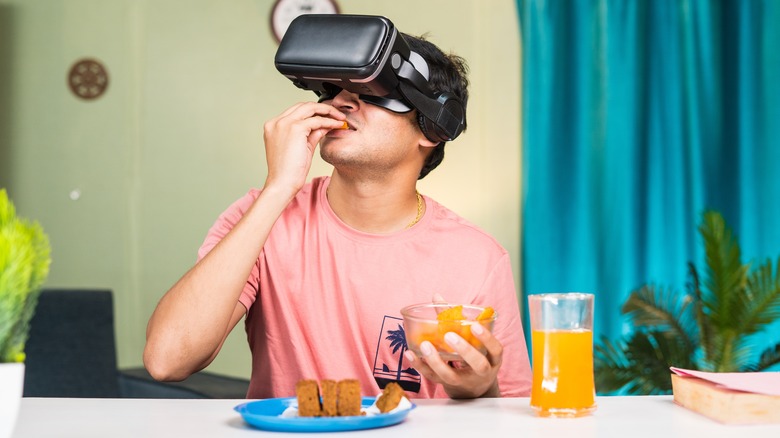 Eating breakfast in VR headset