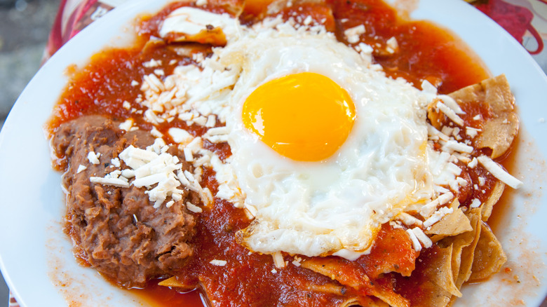 Close-up of chilaquiles