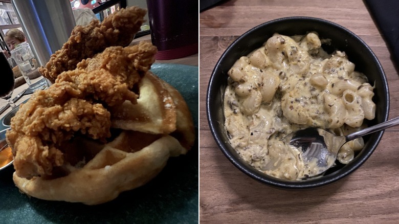 chicken and waffles, and pasta