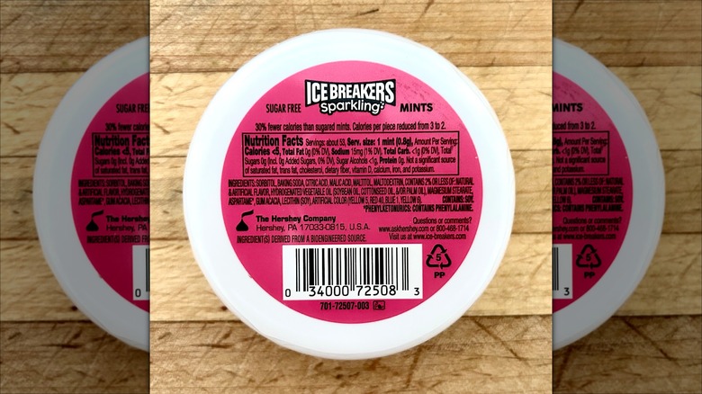 Ice Breakers Sparkling nutrition label