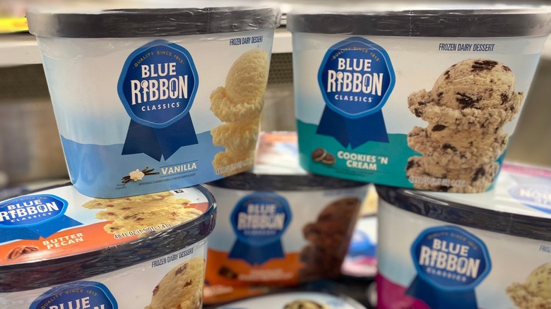 Blue Ribbon ice cream stacked