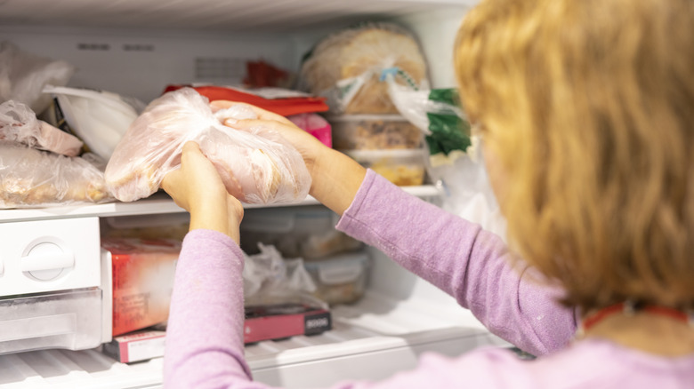 frozen meat in freezer