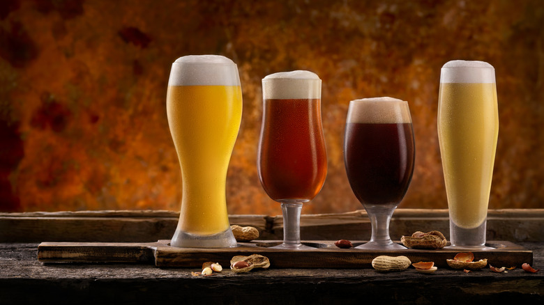 Four glasses of different beer styles