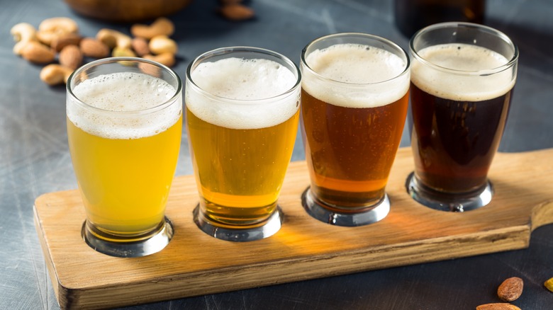 A flight of four beers