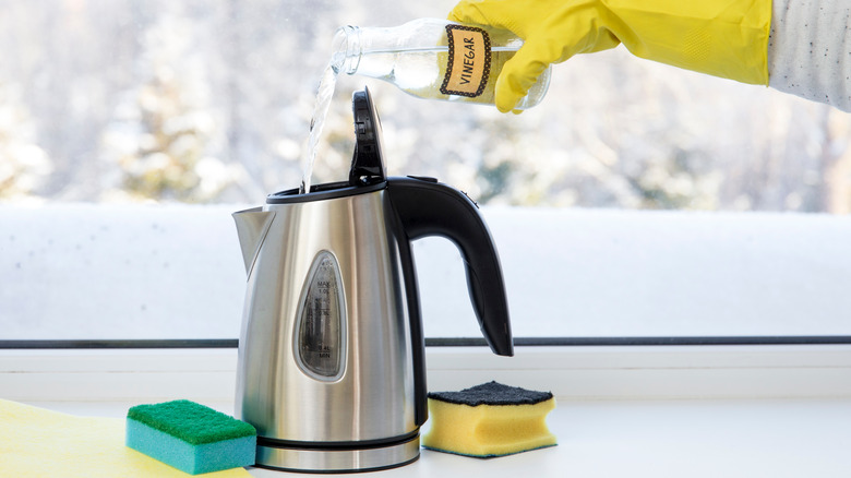 Steamer being cleaned with vinegar