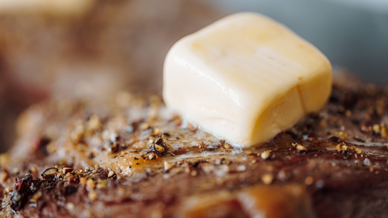 closeup of butter on steak