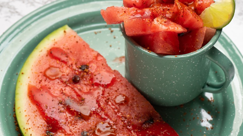 watermelon with hot sauce and tajin