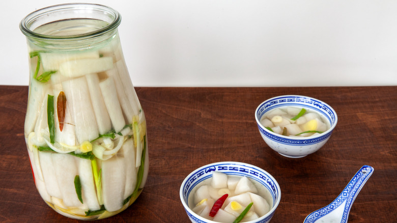 Homemade dongchimi in a jar