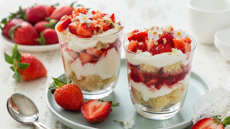 Single servings of strawberry trifle