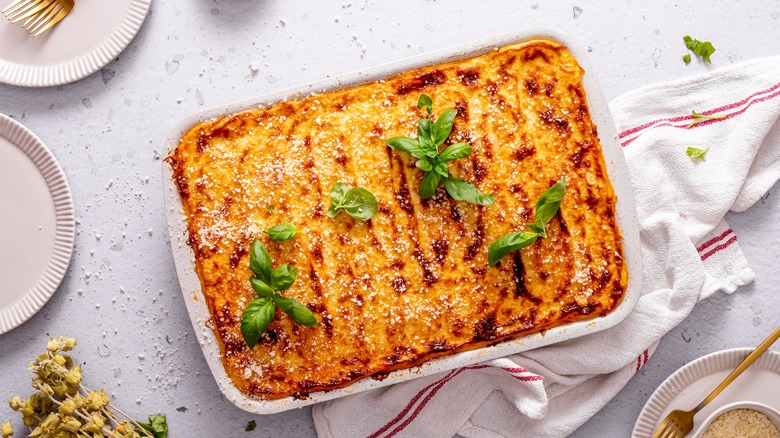 Casserole on light colored background