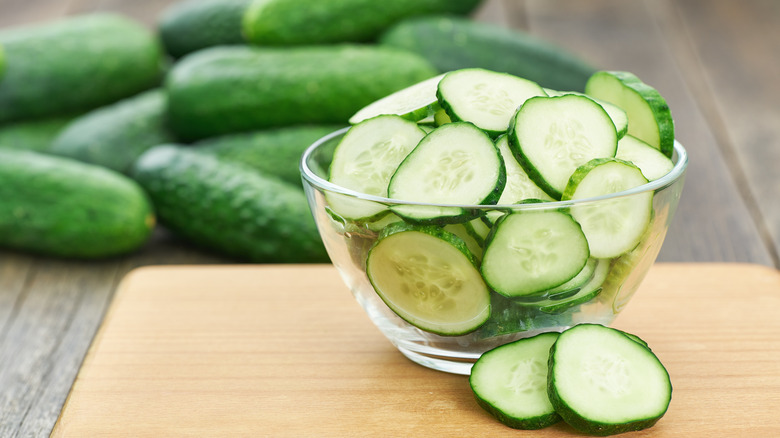 Cucumber slices in bowl