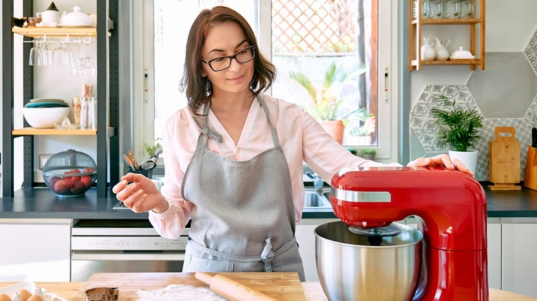 woman baking with stand mixer