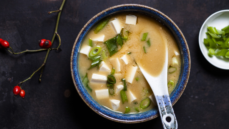 miso soup with cubed tofu