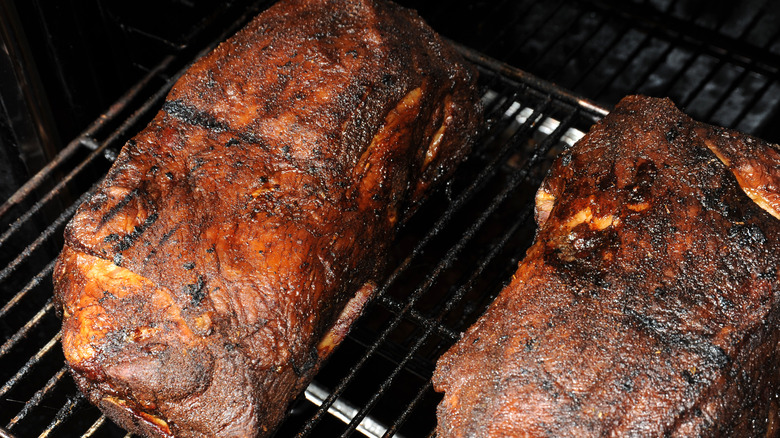 two smoked Boston butts