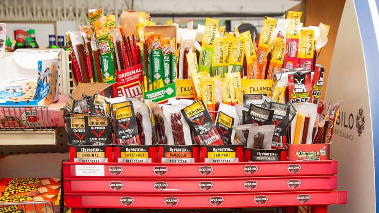 Slim Jims on display in a convenience store