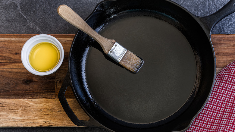 cast iron with oil brush