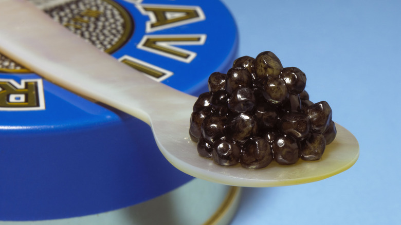 caviar on mother of pearl spoon