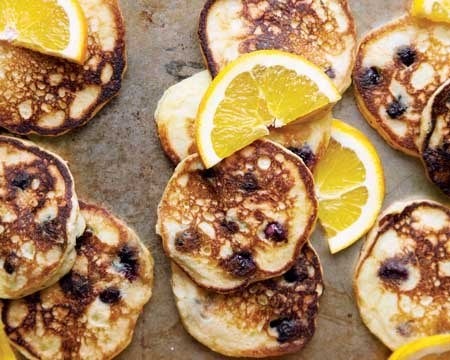 Blueberry Orange and Almond Pancakes With Orange Maple Glaze