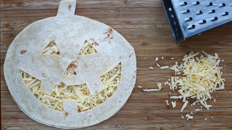 uncooked jack-o'-lantern cheese quesadilla