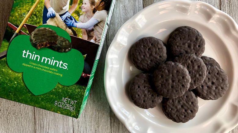 Thin Mint cookies on plate