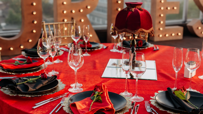 Ornate red decorations for upscale restaurant