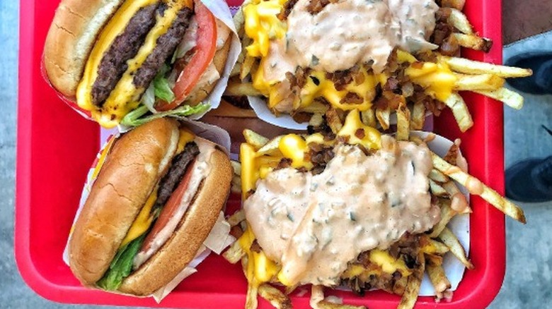 In-N-Out spread on fries and burger