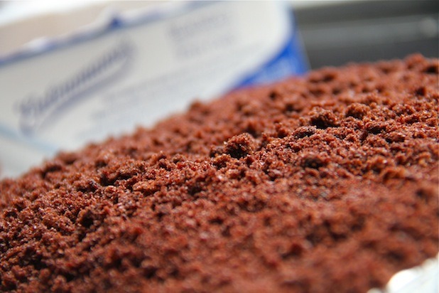 Closeup of Entenmann's Blackout Iced Cake